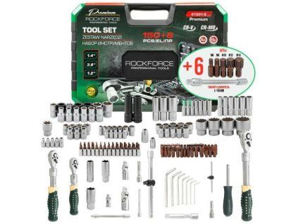 ROCKFORCE Sada NÁŘADÍ 150 + 6 PRVKŮ Sada PREMIUM Cr-Mo CrV