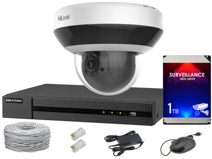 Sada pro monitorování IP, otočná kamera PTZ 4Mpx, IR20, NVR 4xPoE, Disk 1TB - Hilook by Hikvision