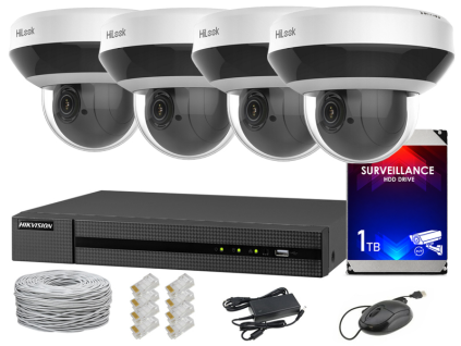 Sada pro IP monitorování, 4 otočné PTZ kamery 4Mpx, IR20, NVR 4xPoE, Disk 1TB - Hilook od Hikvision