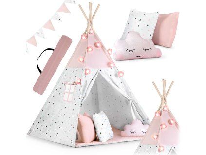 Teepee stan pro děti s girlandou a světly Nukido - růžový